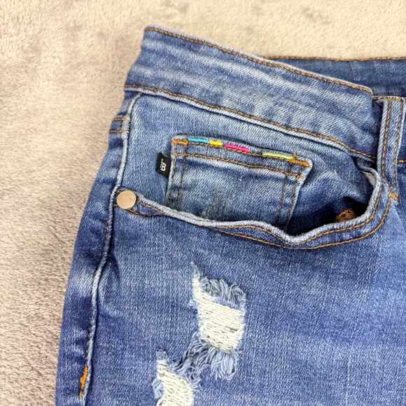 Judy Blue 15 32 Distressed Skinny Jeans Womens Blue Embroidered Pockets Boho - Picture 5 of 14